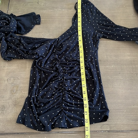 We The Free What a Babe Navy and White polka dot Bell Sleeve Blouse - Picture 9 of 9